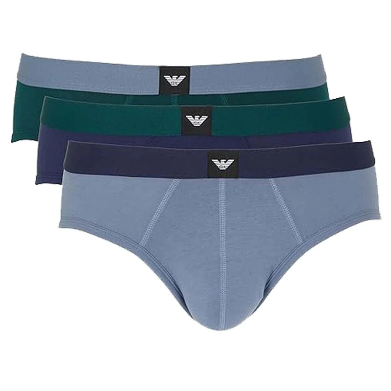Emporio Armani Man's Essential LOGOLABEL 3-Pack Brief Green S