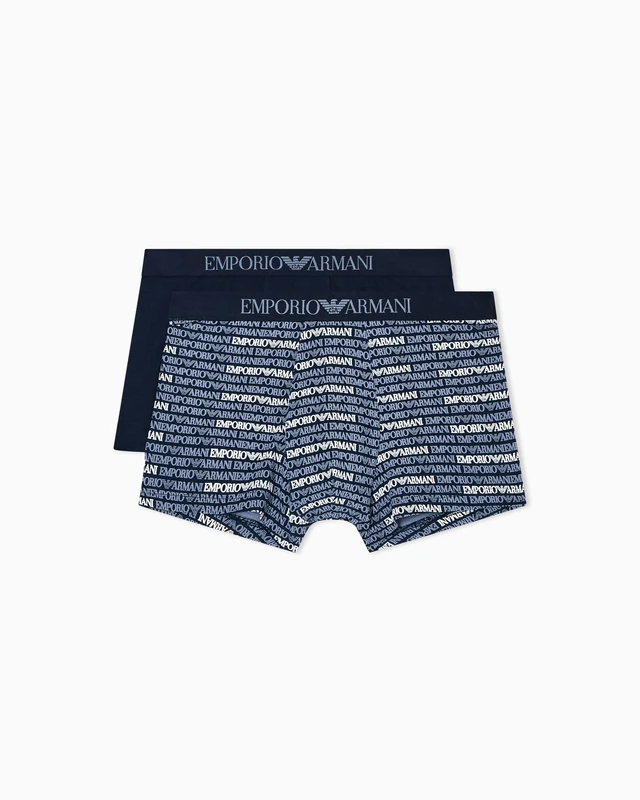 Emporio Armani Man's Classic Pattern Mix 2-Pack Trunk Blue M