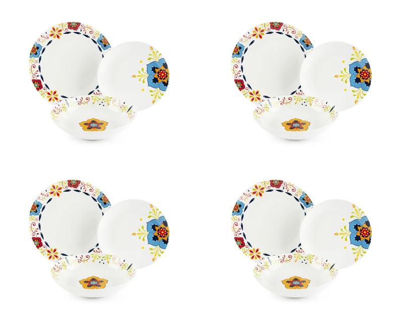 Excelsa Tex Mex 12-Piece Dinner Set, Porcelain, Set of 4, Multi-Coloured - Image 1