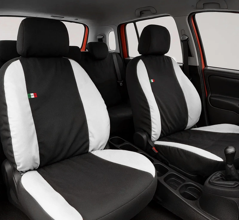 Auto Accessori Lupex Car Seat Covers Compatible with Panda from 2012 Onwards, Made in Italy, Polycotton Fabric, Complete Set (Black - White, 03 - Rear Backrest 60e40)