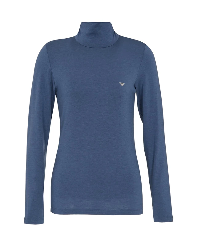 Emporio Armani WOMAN'S TECH WOOL TURTLE NECK SWEATER BLUE M