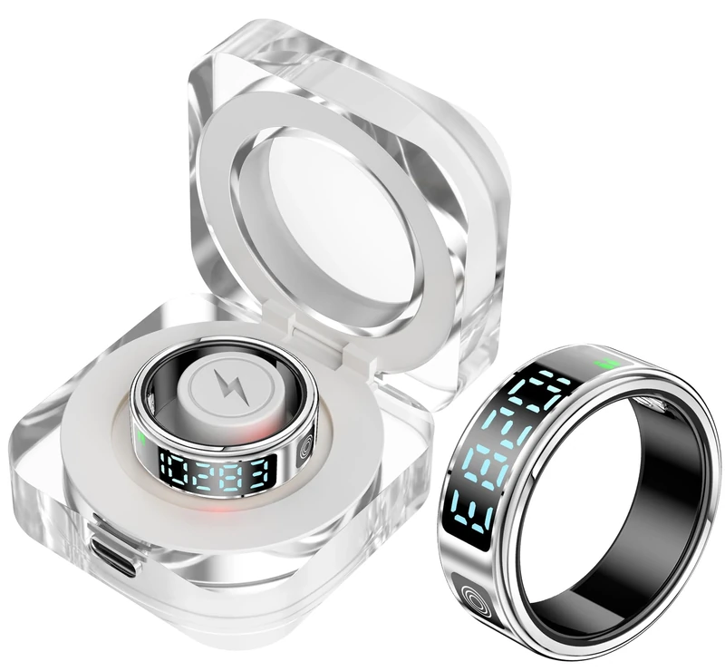 findtime Smart Ring with Display Fitness Tracker Heart Rate Monitor Sleep Tracker Blood Oxygen Step Counter Pedometer Fitness Ring Waterproof Health Smart Rings for Men Women