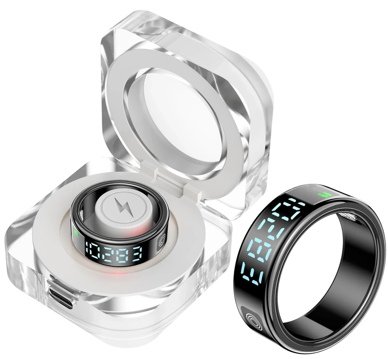 findtime Smart Ring with Display Fitness Tracker Heart Rate Monitor Sleep Tracker Blood Oxygen Step Counter Pedometer Fitness Ring Waterproof Health Smart Rings for Men Women