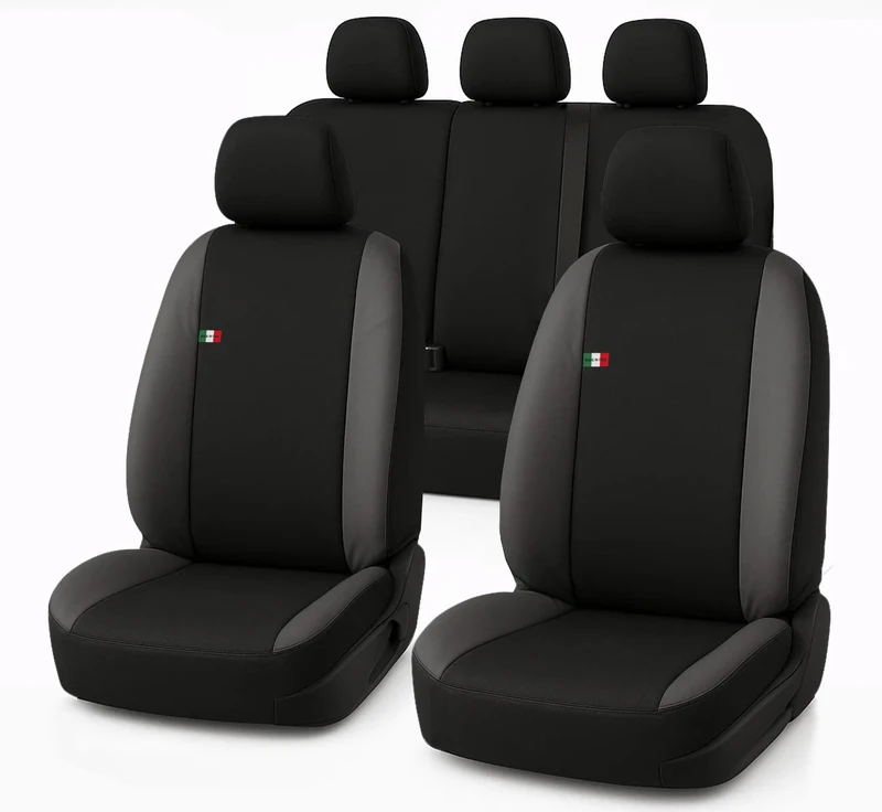 Auto Accessori Lupex Car Seat Covers Compatible with Panda from 2012 Onwards, Made in Italy, Polycotton Fabric, Complete Set (Black - Dark Grey, 01 - Full Backrest)