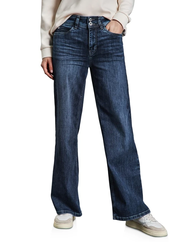 Street One Women's A378797 Wide Leg Jeans, Medium Blue Soft Washed, 27W x 32L