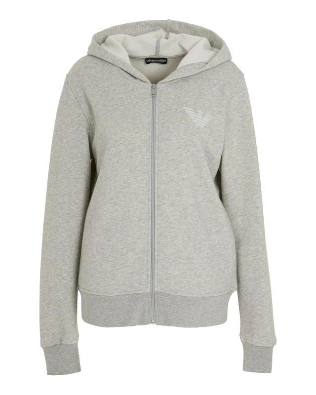 Emporio Armani WOMAN'S ICONIC TERRY HOODED FULL ZIP SWEATSHIRT GREY S