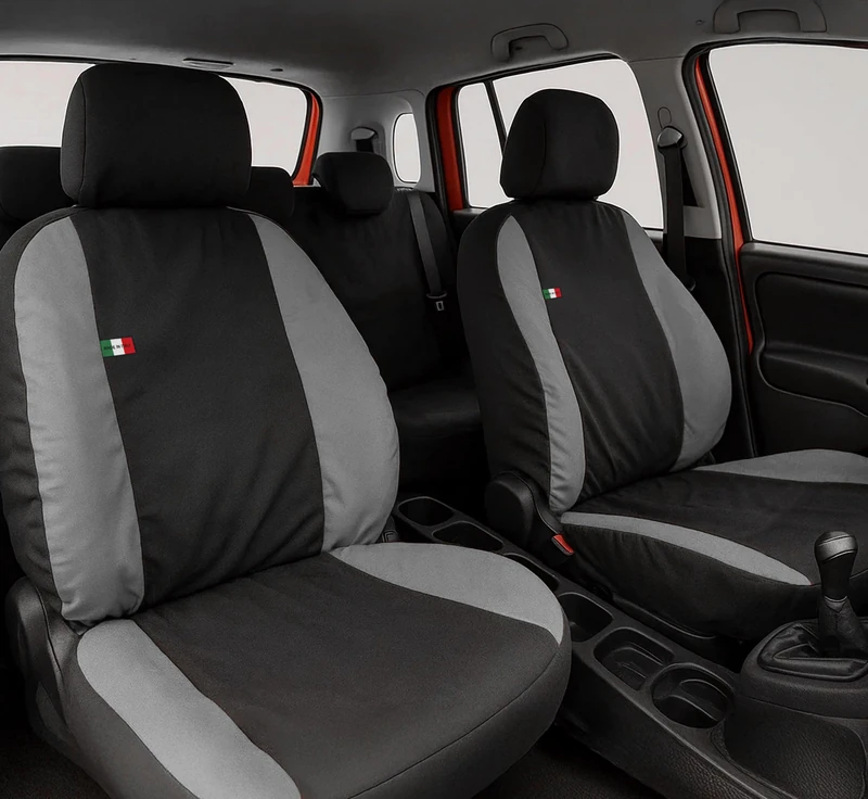 Auto Accessori Lupex Car Seat Covers Compatible with Panda from 2012 Onwards, Made in Italy, Polycotton Fabric, Complete Set (Black - Light Grey, 02 - Rear Backrest 50e50)