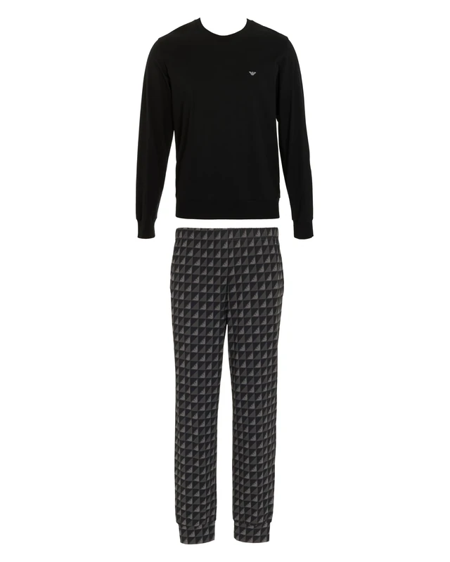 Emporio Armani MAN'S CLASSIC PATTERN MIX PAJAMAS WITH CUFFS SET BLACK M