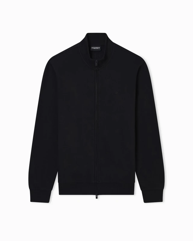 EMPORIO ARMANI MAN'S BASIC TERRY OPEN SWEATSHIRT BLACK L