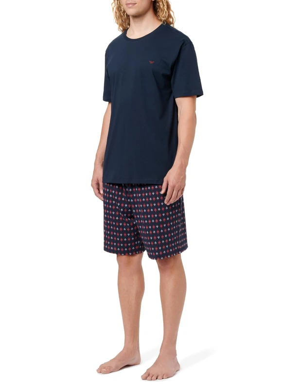 Emporio Armani MAN'S CLASSIC PATTERN MIX SHORT PAJAMAS BLUE S