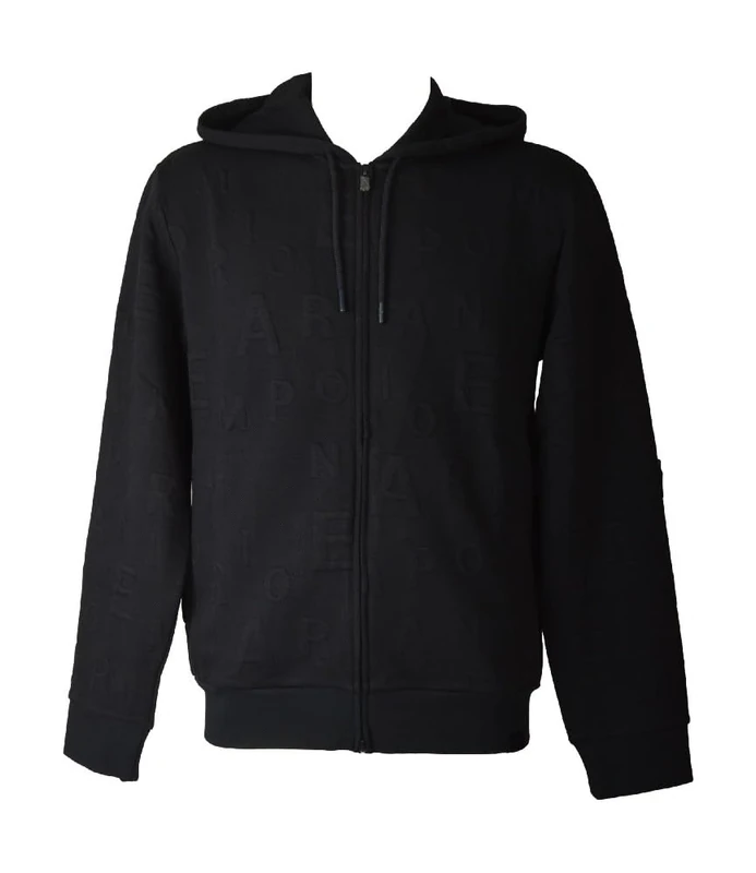MAN'S EMBOSSED TERRY HOODIED FULL ZIP SWEATSHIRT BLUE S - Image 1