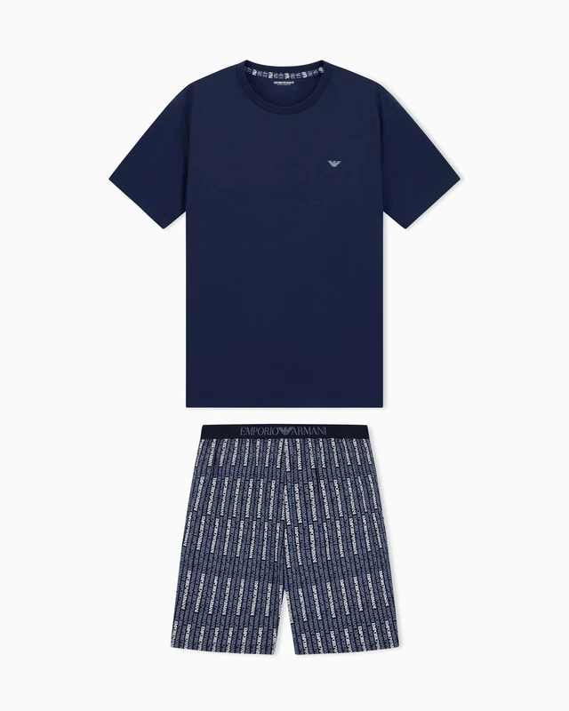 Emporio Armani MAN'S CLASSIC PATTERN MIX SHORT PAJAMAS BLUE L