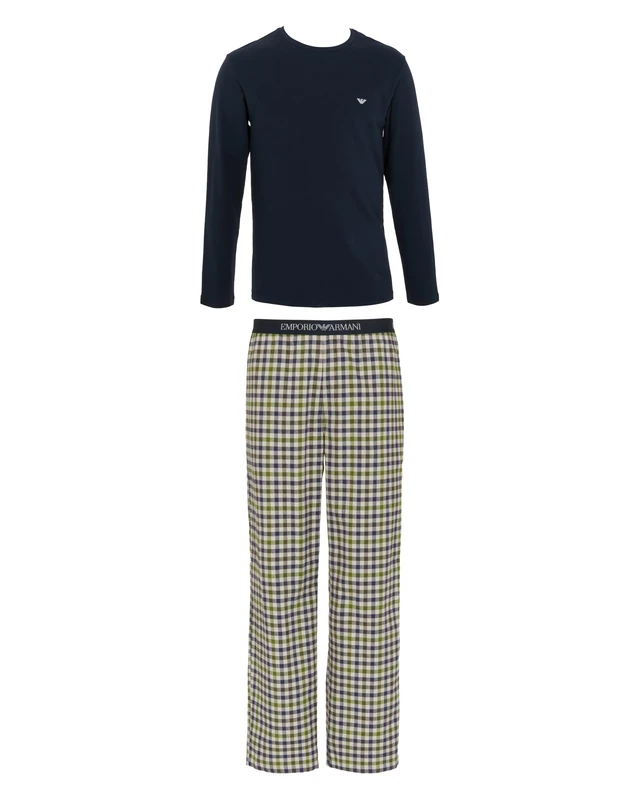 Emporio Armani MAN'S YARN DYED WOVEN LONG PAJAMAS BLUE L