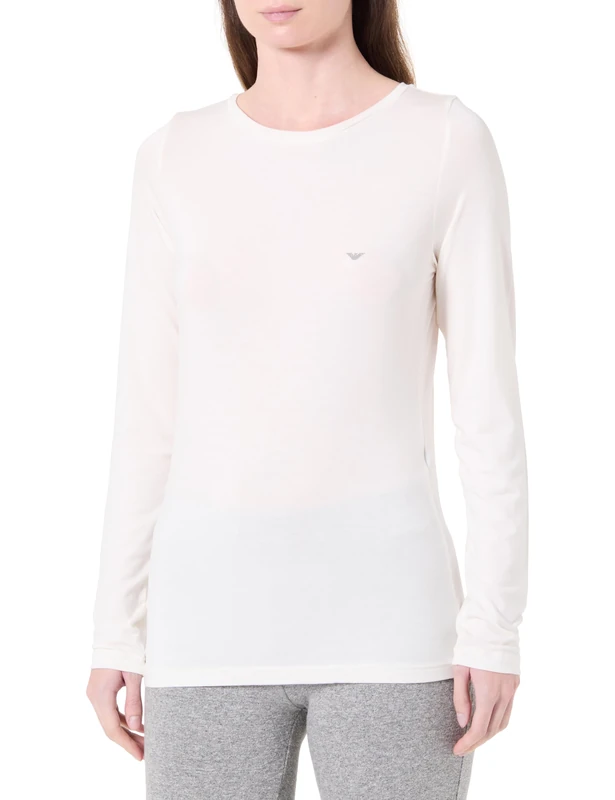 Emporio Armani WOMAN'S TECH WOOL LONG SLEEVE SWEATER WHITE S