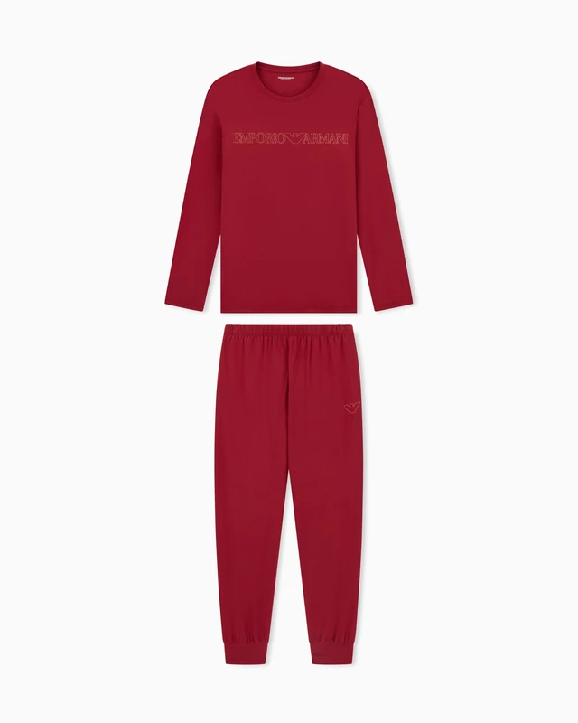 Emporio Armani MAN'S MEGALOGO PAJAMAS WITH CUFFS SET RED L