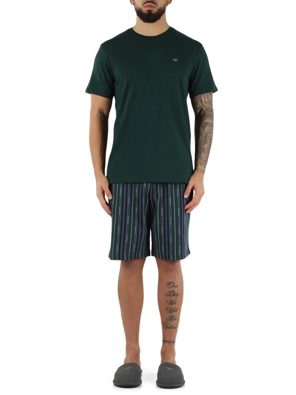 Emporio Armani MAN'S CLASSIC PATTERN MIX SHORT PAJAMAS GREEN S