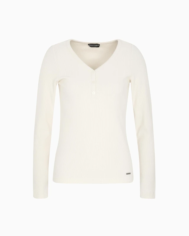 Emporio Armani WOMAN'S WARM RIB LONG SLEEVE HENLEY WHITE L