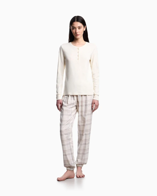 Emporio Armani WOMAN'S POWDER CHECK LONG PAJAMAS CREAM S