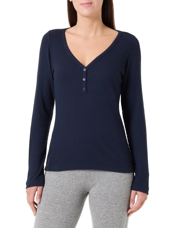 Emporio Armani WOMAN'S WARM RIB LONG SLEEVE HENLEY BLUE M