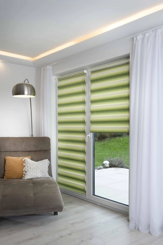 K-home® Madrid Klemmfix Double Roller Blind, No Drilling Required, Colour Gradient, Green, W 130 x H 150 cm