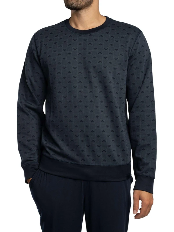 Emporio Armani MAN'S INTERLOCK JACQUARD CLOSE SWEATSHIRT BLUE S