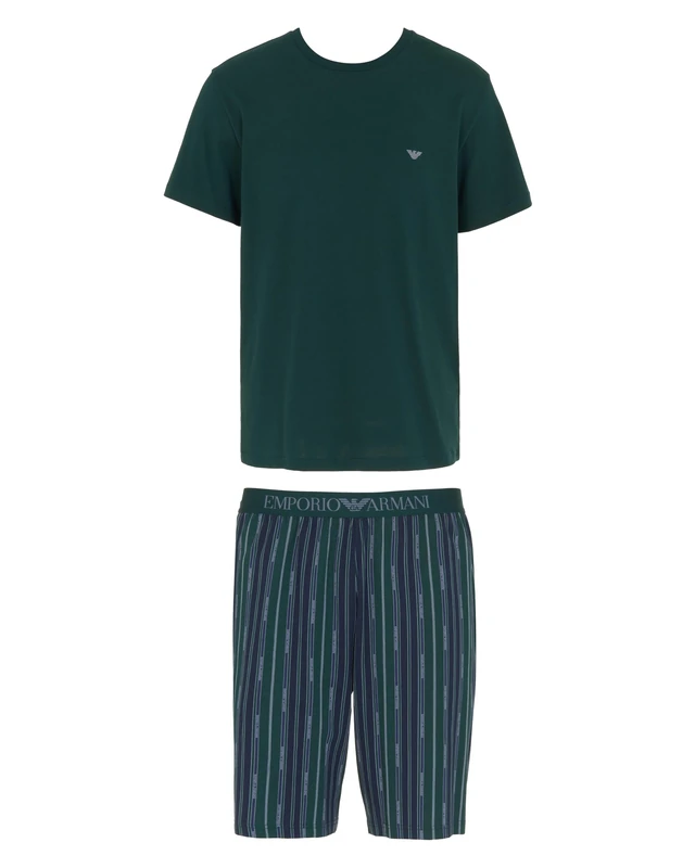 EMPORIO ARMANI MAN'S CLASSIC PATTERN MIX SHORT PAJAMAS GREEN M