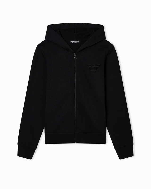 Emporio Armani WOMAN'S ICONIC TERRY HOODED FULL ZIP SWEATSHIRT BLACK XL