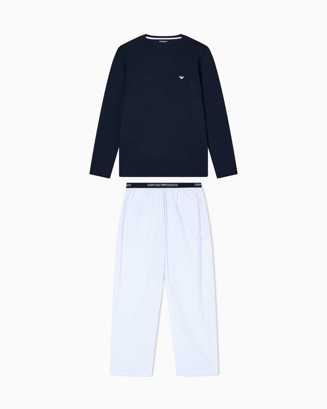 Emporio Armani MAN'S YARN DYED WOVEN LONG PAJAMAS BLUE S