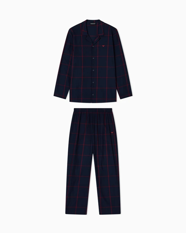 Emporio Armani MAN'S TARTAN FLANEL LONG PAJAMAS BLUE M