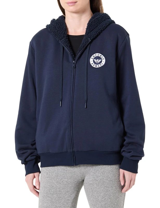 Emporio Armani WOMAN'S FUZZY FLEECE OPEN SWEATSHIRT BLUE L