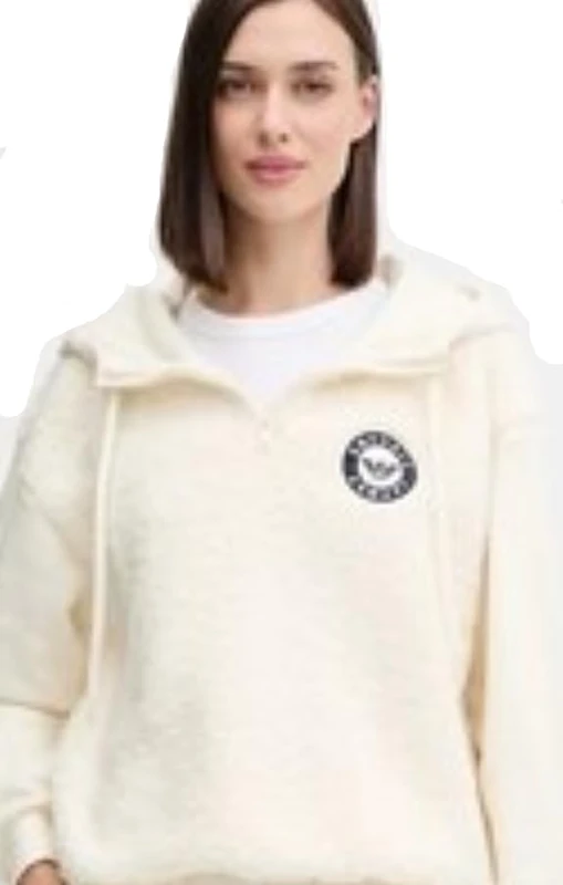 Emporio Armani WOMAN'S FUZZY FLEECE HOODIE SWEATSHIRT WHITE M