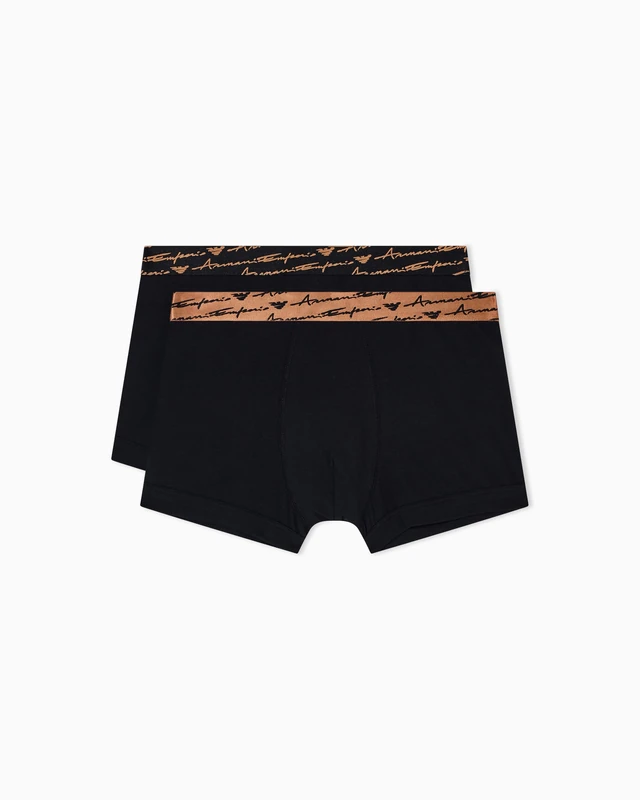 Emporio Armani Man's Allover Shiny Logoband 2-Pack Trunk Black M