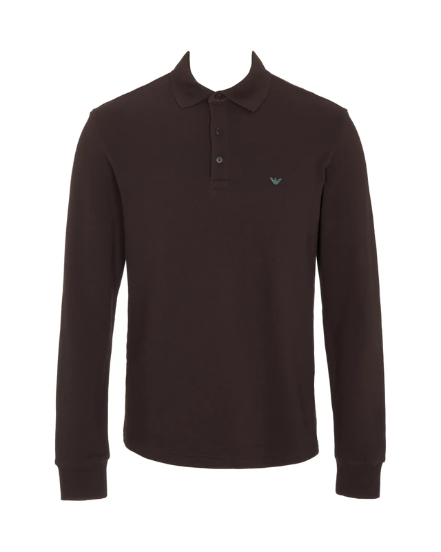 EMPORIO ARMANI MAN'S ICONIC PIQUET POLO SWEATSHIRT BROWN S