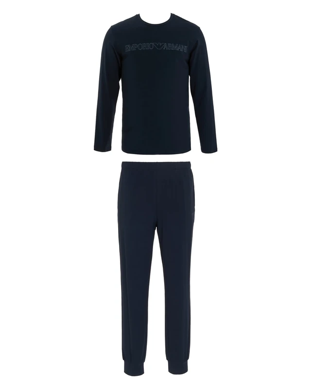 EMPORIO ARMANI MAN'S MEGALOGO PAJAMAS WITH CUFFS SET BLUE XL