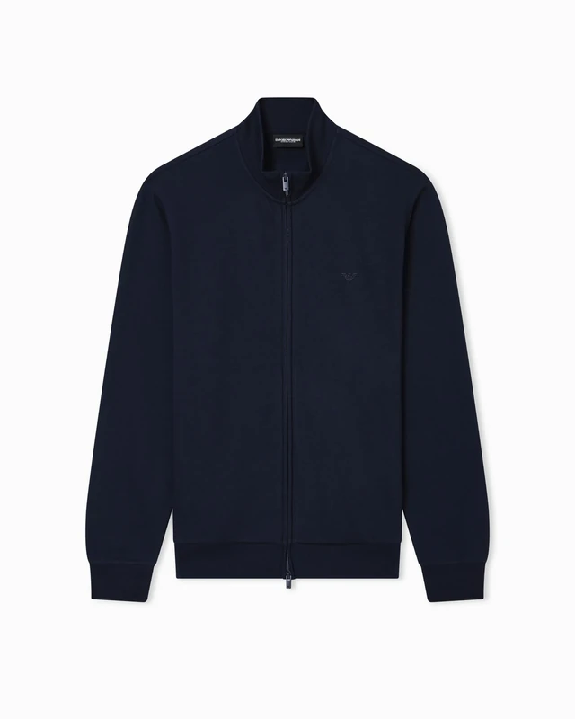 EMPORIO ARMANI MAN'S BASIC TERRY OPEN SWEATSHIRT BLUE L