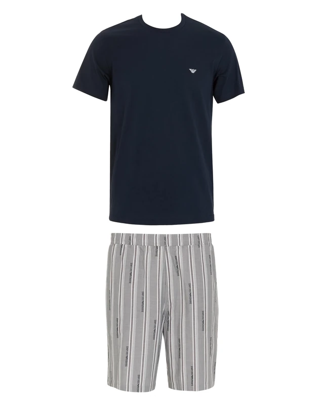 Emporio Armani MAN'S LOGO PATTERN WOVEN SHORT PAJAMAS BLUE L