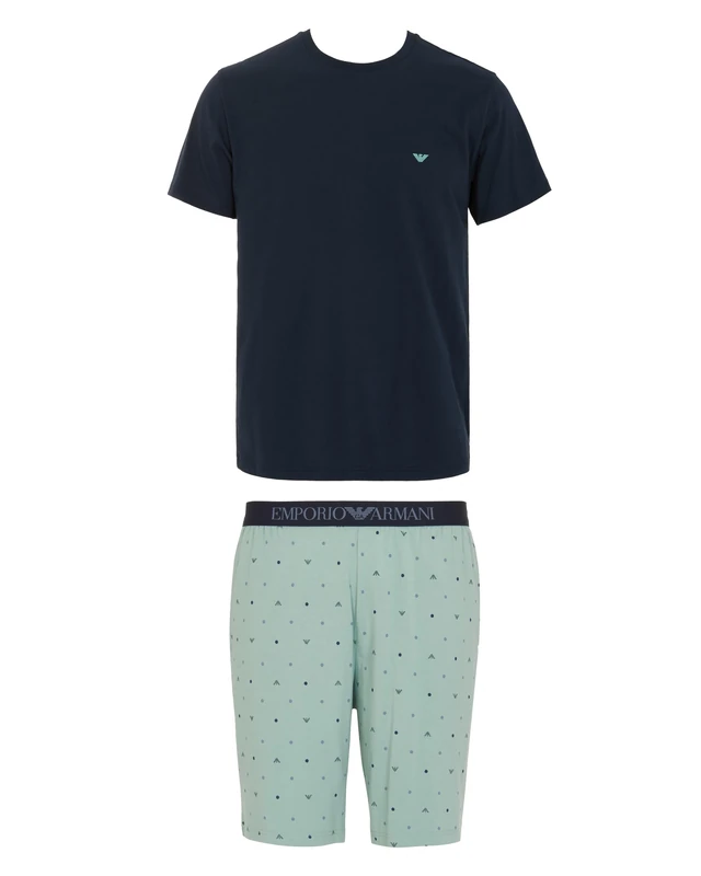 Emporio Armani MAN'S CLASSIC PATTERN MIX SHORT PAJAMAS BLUE L