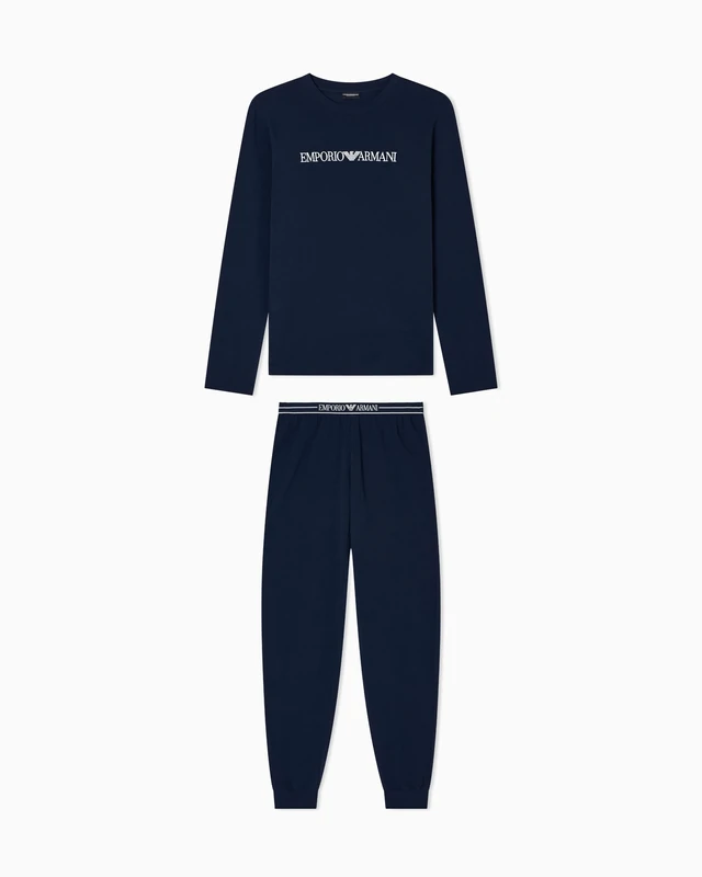 EMPORIO ARMANI WOMAN'S EVERYDAY COTTON LONG PAJAMAS BLUE M