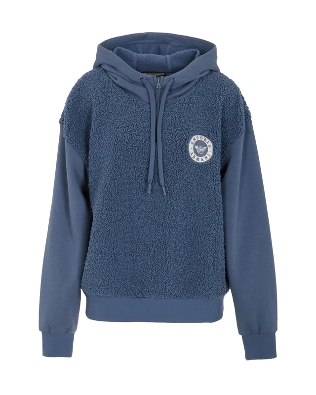 Emporio Armani WOMAN'S FUZZY FLEECE HOODIE SWEATSHIRT BLUE M