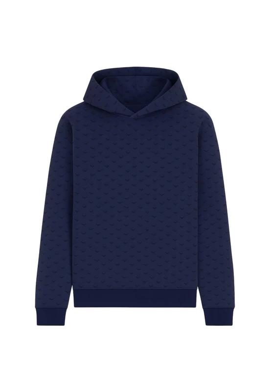 EMPORIO ARMANI MAN'S INTERLOCK JACQUARD HOODIE SWEATSHIRT BLUE S