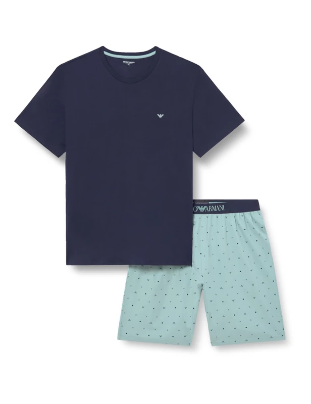 Emporio Armani MAN'S CLASSIC PATTERN MIX SHORT PAJAMAS BLUE XXL