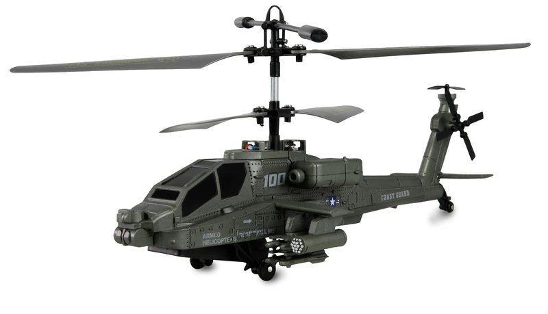 Apache AH-64 Helicopter Coaxial 3.5 Channel RTF with Remote Control, Battery, Charging Cable, 250 mm, Dark Green