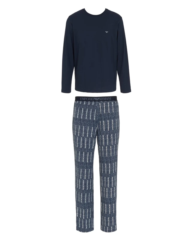 Emporio Armani MAN'S CLASSIC PATTERN MIX LONG PAJAMAS BLUE XXL