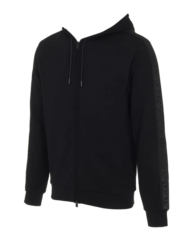 EMPORIO ARMANI MAN'S BASIC TERRY HOODIED FULL ZIP SWEATSHIRT BLACK S