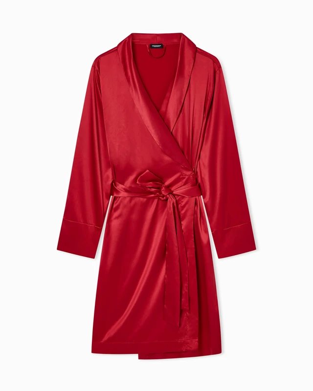 Emporio Armani WOMAN'S SATIN LACE DRESSING GOWN RED S/M