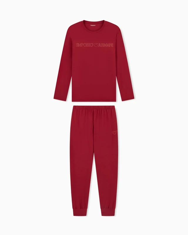 EMPORIO ARMANI MAN'S MEGALOGO PAJAMAS WITH CUFFS SET RED M