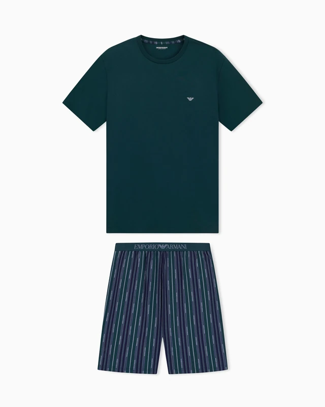 Emporio Armani MAN'S CLASSIC PATTERN MIX SHORT PAJAMAS GREEN L