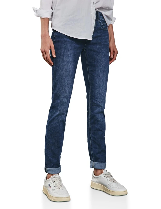 Street One Damen Style Denim Jane 1-Knopf 49_59 Jeans in Casual fit, Dark Blue Wash, 31W / 28L
