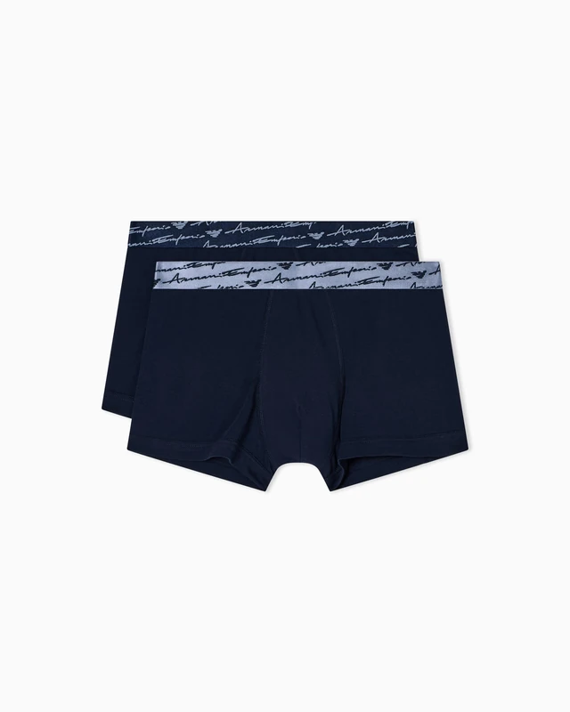 Emporio Armani Man's Allover Shiny Logoband 2-Pack Trunk Blue M