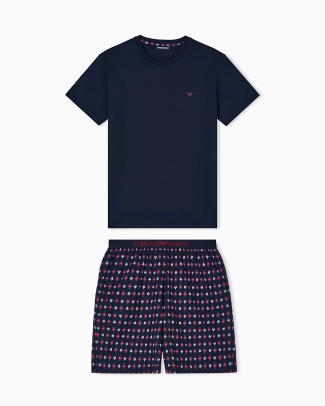 Emporio Armani MAN'S CLASSIC PATTERN MIX SHORT PAJAMAS BLUE M